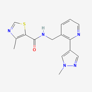 molecular formula C15H15N5OS B2512167 4-methyl-N-((2-(1-methyl-1H-pyrazol-4-yl)pyridin-3-yl)methyl)thiazole-5-carboxamide CAS No. 2034522-35-3
