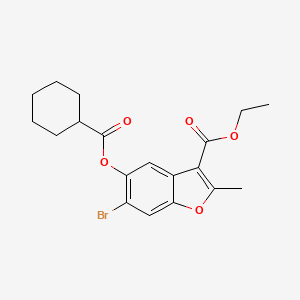 molecular formula C19H21BrO5 B2512168 Ethyl 6-bromo-5-(cyclohexanecarbonyloxy)-2-methyl-1-benzofuran-3-carboxylate CAS No. 384370-67-6