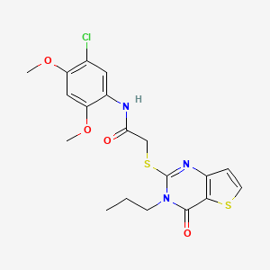 molecular formula C19H20ClN3O4S2 B2512192 N-(5-chloro-2,4-dimethoxyphenyl)-2-({4-oxo-3-propyl-3H,4H-thieno[3,2-d]pyrimidin-2-yl}sulfanyl)acetamide CAS No. 1252923-33-3