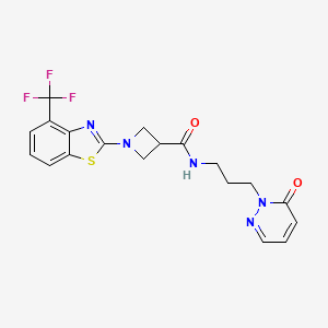 molecular formula C19H18F3N5O2S B2512239 N-(3-(6-oxopyridazin-1(6H)-yl)propyl)-1-(4-(trifluoromethyl)benzo[d]thiazol-2-yl)azetidine-3-carboxamide CAS No. 1396793-77-3