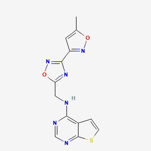 molecular formula C13H10N6O2S B2512255 N-((3-(5-methylisoxazol-3-yl)-1,2,4-oxadiazol-5-yl)methyl)thieno[2,3-d]pyrimidin-4-amine CAS No. 2034517-27-4