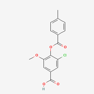 molecular formula C16H13ClO5 B2512263 3-Chloro-5-methoxy-4-{[(4-methylphenyl)carbonyl]oxy}benzoic acid CAS No. 1986366-37-3