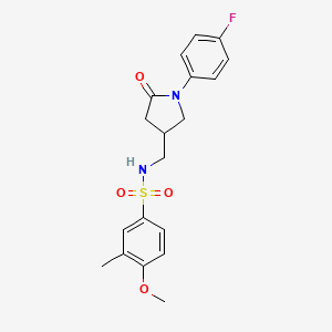molecular formula C19H21FN2O4S B2512311 N-((1-(4-fluorophenyl)-5-oxopyrrolidin-3-yl)methyl)-4-methoxy-3-methylbenzenesulfonamide CAS No. 954608-06-1