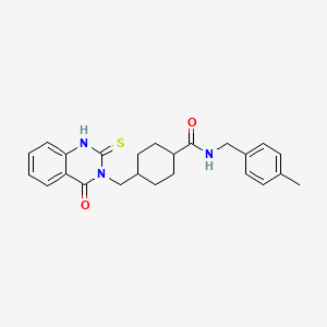 molecular formula C24H27N3O2S B2512316 N-(4-methylbenzyl)-4-((4-oxo-2-thioxo-1,2-dihydroquinazolin-3(4H)-yl)methyl)cyclohexanecarboxamide CAS No. 689762-06-9
