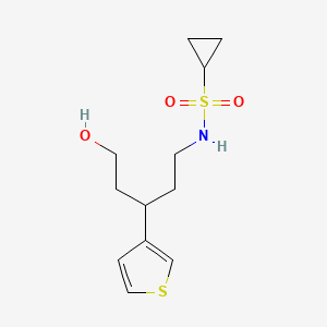 molecular formula C12H19NO3S2 B2512347 N-(5-hydroxy-3-(thiophen-3-yl)pentyl)cyclopropanesulfonamide CAS No. 2034329-91-2