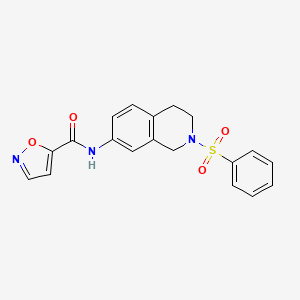 molecular formula C19H17N3O4S B2512349 N-(2-(phenylsulfonyl)-1,2,3,4-tetrahydroisoquinolin-7-yl)isoxazole-5-carboxamide CAS No. 1210510-12-5