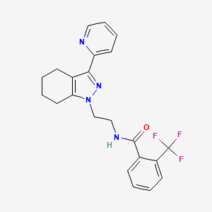 molecular formula C22H21F3N4O B2512354 N-{2-[3-(pyridin-2-yl)-4,5,6,7-tetrahydro-1H-indazol-1-yl]ethyl}-2-(trifluoromethyl)benzamide CAS No. 1797671-08-9