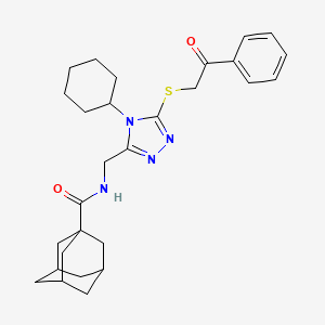 molecular formula C28H36N4O2S B2512397 N-({4-cyclohexyl-5-[(2-oxo-2-phenylethyl)sulfanyl]-4H-1,2,4-triazol-3-yl}methyl)adamantane-1-carboxamide CAS No. 477304-24-8