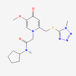 molecular formula C16H22N6O3S B2512403 N-cyclopentyl-2-(5-methoxy-2-(((1-methyl-1H-tetrazol-5-yl)thio)methyl)-4-oxopyridin-1(4H)-yl)acetamide CAS No. 1005292-01-2