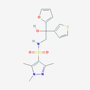 molecular formula C16H19N3O4S2 B2512470 N-[2-(furan-2-yl)-2-hydroxy-2-(thiophen-3-yl)ethyl]-1,3,5-trimethyl-1H-pyrazole-4-sulfonamide CAS No. 2097931-42-3