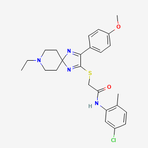 molecular formula C25H29ClN4O2S B2512481 N-(5-chloro-2-methylphenyl)-2-((8-ethyl-3-(4-methoxyphenyl)-1,4,8-triazaspiro[4.5]deca-1,3-dien-2-yl)thio)acetamide CAS No. 1185079-19-9
