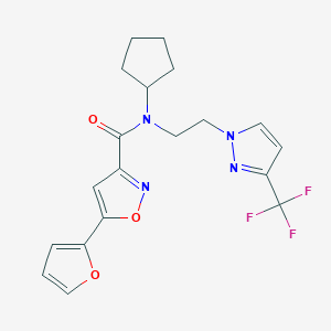 molecular formula C19H19F3N4O3 B2512511 N-cyclopentyl-5-(furan-2-yl)-N-(2-(3-(trifluoromethyl)-1H-pyrazol-1-yl)ethyl)isoxazole-3-carboxamide CAS No. 2034378-75-9