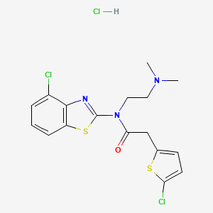 molecular formula C17H18Cl3N3OS2 B2512526 N-(4-CHLORO-1,3-BENZOTHIAZOL-2-YL)-2-(5-CHLOROTHIOPHEN-2-YL)-N-[2-(DIMETHYLAMINO)ETHYL]ACETAMIDE HYDROCHLORIDE CAS No. 1330315-86-0