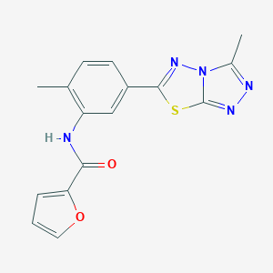 molecular formula C16H13N5O2S B251256 N-(2-METHYL-5-{3-METHYL-[1,2,4]TRIAZOLO[3,4-B][1,3,4]THIADIAZOL-6-YL}PHENYL)FURAN-2-CARBOXAMIDE 
