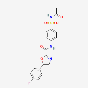 molecular formula C18H14FN3O5S B2512569 N-(4-(N-acetylsulfamoyl)phenyl)-5-(4-fluorophenyl)oxazole-2-carboxamide CAS No. 955702-15-5