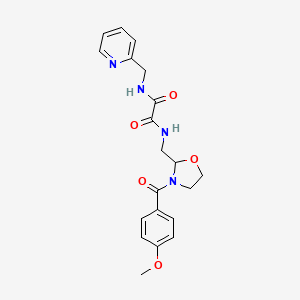molecular formula C20H22N4O5 B2512587 N-{[3-(4-methoxybenzoyl)-1,3-oxazolidin-2-yl]methyl}-N'-[(pyridin-2-yl)methyl]ethanediamide CAS No. 874805-29-5