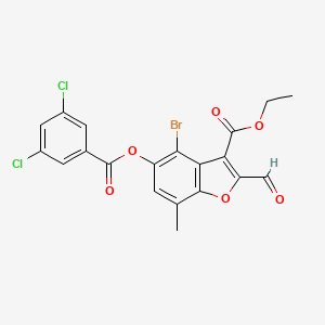 molecular formula C20H13BrCl2O6 B2512600 ETHYL 4-BROMO-5-(3,5-DICHLOROBENZOYLOXY)-2-FORMYL-7-METHYL-1-BENZOFURAN-3-CARBOXYLATE CAS No. 324538-94-5