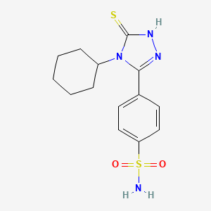 molecular formula C14H18N4O2S2 B2512648 Benzenesulfonamide, 4-(4-cyclohexyl-4,5-dihydro-5-thioxo-1H-1,2,4-triazol-3-yl)- CAS No. 25976-51-6