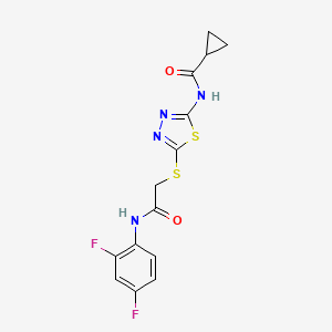 molecular formula C14H12F2N4O2S2 B2512673 N-[5-({[(2,4-difluorophenyl)carbamoyl]methyl}sulfanyl)-1,3,4-thiadiazol-2-yl]cyclopropanecarboxamide CAS No. 893330-92-2