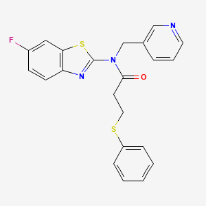 molecular formula C22H18FN3OS2 B2512674 N-(6-fluoro-1,3-benzothiazol-2-yl)-3-(phenylsulfanyl)-N-[(pyridin-3-yl)methyl]propanamide CAS No. 895021-13-3