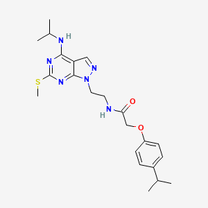 molecular formula C22H30N6O2S B2512753 N-(2-(4-(isopropylamino)-6-(methylthio)-1H-pyrazolo[3,4-d]pyrimidin-1-yl)ethyl)-2-(4-isopropylphenoxy)acetamide CAS No. 946313-32-2