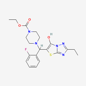 molecular formula C20H24FN5O3S B2512774 Ethyl 4-((2-ethyl-6-hydroxythiazolo[3,2-b][1,2,4]triazol-5-yl)(2-fluorophenyl)methyl)piperazine-1-carboxylate CAS No. 887219-72-9