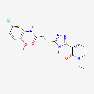 molecular formula C19H20ClN5O3S B2512776 N-(5-chloro-2-methoxyphenyl)-2-((5-(1-ethyl-2-oxo-1,2-dihydropyridin-3-yl)-4-methyl-4H-1,2,4-triazol-3-yl)thio)acetamide CAS No. 1105229-45-5