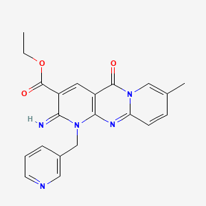 molecular formula C21H19N5O3 B2512783 ethyl 2-imino-8-methyl-5-oxo-1-(pyridin-3-ylmethyl)-2,5-dihydro-1H-dipyrido[1,2-a:2',3'-d]pyrimidine-3-carboxylate CAS No. 324049-95-8