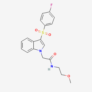 molecular formula C19H19FN2O4S B2512832 2-(3-((4-fluorophenyl)sulfonyl)-1H-indol-1-yl)-N-(2-methoxyethyl)acetamide CAS No. 946224-09-5