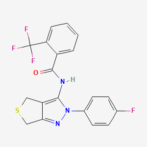 molecular formula C19H13F4N3OS B2512862 N-[2-(4-fluorophenyl)-2H,4H,6H-thieno[3,4-c]pyrazol-3-yl]-2-(trifluoromethyl)benzamide CAS No. 450343-03-0