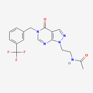 molecular formula C17H16F3N5O2 B2512871 N-(2-(4-oxo-5-(3-(trifluoromethyl)benzyl)-4,5-dihydro-1H-pyrazolo[3,4-d]pyrimidin-1-yl)ethyl)acetamide CAS No. 922018-54-0