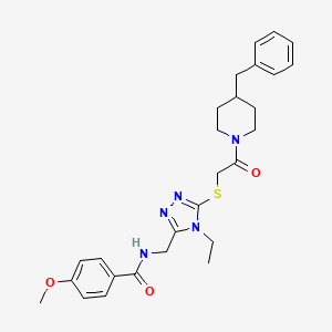 molecular formula C27H33N5O3S B2512875 N-[(5-{[2-(4-benzylpiperidin-1-yl)-2-oxoethyl]sulfanyl}-4-ethyl-4H-1,2,4-triazol-3-yl)methyl]-4-methoxybenzamide CAS No. 476448-84-7