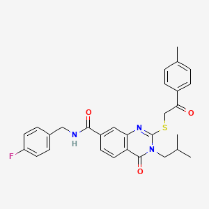 molecular formula C29H28FN3O3S B2512876 N-[(4-fluorophenyl)methyl]-2-{[2-(4-methylphenyl)-2-oxoethyl]sulfanyl}-3-(2-methylpropyl)-4-oxo-3,4-dihydroquinazoline-7-carboxamide CAS No. 1113142-02-1