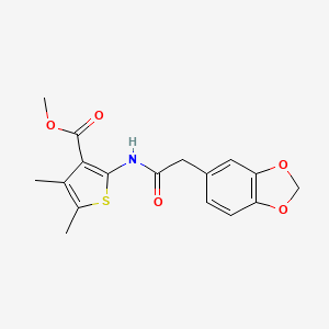 molecular formula C17H17NO5S B2512880 Methyl 2-(2-(benzo[d][1,3]dioxol-5-yl)acetamido)-4,5-dimethylthiophene-3-carboxylate CAS No. 922557-47-9