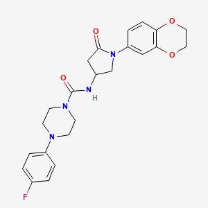 molecular formula C23H25FN4O4 B2512896 N-[1-(2,3-dihydro-1,4-benzodioxin-6-yl)-5-oxopyrrolidin-3-yl]-4-(4-fluorophenyl)piperazine-1-carboxamide CAS No. 894035-80-4