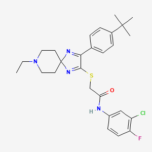 2-((3-(4-(tert-butyl)phenyl)-8-ethyl-1,4,8-triazaspiro[4.5]deca-1,3-dien-2-yl)thio)-N-(3-chloro-4-fluorophenyl)acetamide