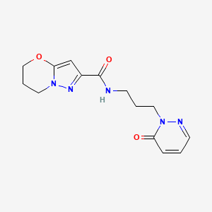 molecular formula C14H17N5O3 B2512961 N-(3-(6-oxopyridazin-1(6H)-yl)propyl)-6,7-dihydro-5H-pyrazolo[5,1-b][1,3]oxazine-2-carboxamide CAS No. 1421530-58-6