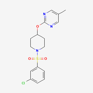 molecular formula C16H18ClN3O3S B2512990 2-[1-(3-Chlorophenyl)sulfonylpiperidin-4-yl]oxy-5-methylpyrimidine CAS No. 2379975-56-9