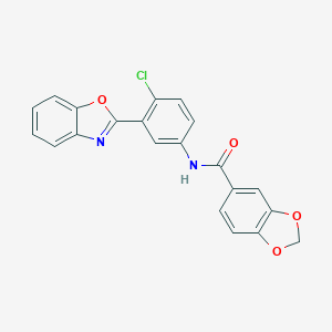 molecular formula C21H13ClN2O4 B251304 N-[3-(1,3-benzoxazol-2-yl)-4-chlorophenyl]-1,3-benzodioxole-5-carboxamide 