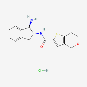 molecular formula C17H19ClN2O2S B2513046 N-[(1R,2R)-1-Amino-2,3-dihydro-1H-inden-2-yl]-6,7-dihydro-4H-thieno[3,2-c]pyran-2-carboxamide;hydrochloride CAS No. 2418594-71-3