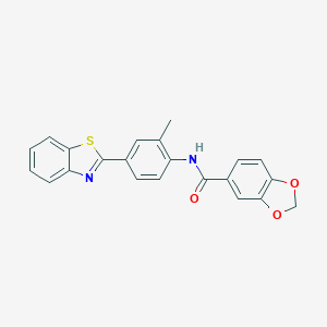 molecular formula C22H16N2O3S B251306 N-[4-(1,3-benzothiazol-2-yl)-2-methylphenyl]-1,3-benzodioxole-5-carboxamide 
