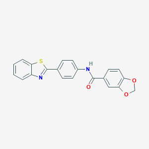 molecular formula C21H14N2O3S B251307 N-[4-(1,3-benzothiazol-2-yl)phenyl]-1,3-benzodioxole-5-carboxamide 
