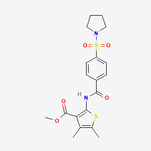 molecular formula C19H22N2O5S2 B2513108 Methyl 4,5-dimethyl-2-(4-(pyrrolidin-1-ylsulfonyl)benzamido)thiophene-3-carboxylate CAS No. 896615-24-0