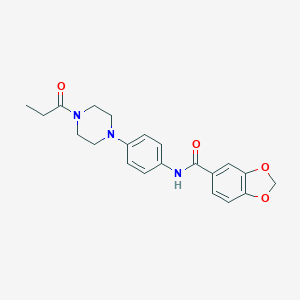 molecular formula C21H23N3O4 B251315 N-[4-(4-propionyl-1-piperazinyl)phenyl]-1,3-benzodioxole-5-carboxamide 