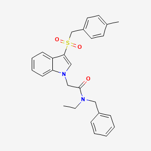 molecular formula C27H28N2O3S B2513155 N-benzyl-N-ethyl-2-{3-[(4-methylphenyl)methanesulfonyl]-1H-indol-1-yl}acetamide CAS No. 878063-51-5