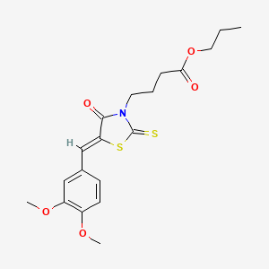 molecular formula C19H23NO5S2 B2513177 propyl 4-[(5Z)-5-[(3,4-dimethoxyphenyl)methylidene]-4-oxo-2-sulfanylidene-1,3-thiazolidin-3-yl]butanoate CAS No. 681813-71-8