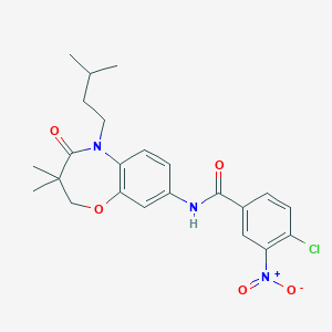 molecular formula C23H26ClN3O5 B2513203 4-chloro-N-(5-isopentyl-3,3-dimethyl-4-oxo-2,3,4,5-tetrahydrobenzo[b][1,4]oxazepin-8-yl)-3-nitrobenzamide CAS No. 921836-05-7