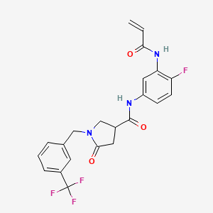 molecular formula C22H19F4N3O3 B2513204 N-[4-fluoro-3-(prop-2-enamido)phenyl]-5-oxo-1-{[3-(trifluoromethyl)phenyl]methyl}pyrrolidine-3-carboxamide CAS No. 2197575-19-0