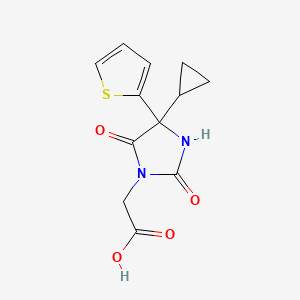 molecular formula C12H12N2O4S B2513205 2-[4-Cyclopropyl-2,5-dioxo-4-(thiophen-2-yl)imidazolidin-1-yl]acetic acid CAS No. 1270850-79-7