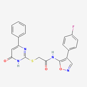 molecular formula C21H15FN4O3S B2513212 N-(4-(4-fluorophenyl)isoxazol-5-yl)-2-((6-oxo-4-phenyl-1,6-dihydropyrimidin-2-yl)thio)acetamide CAS No. 1021254-49-8